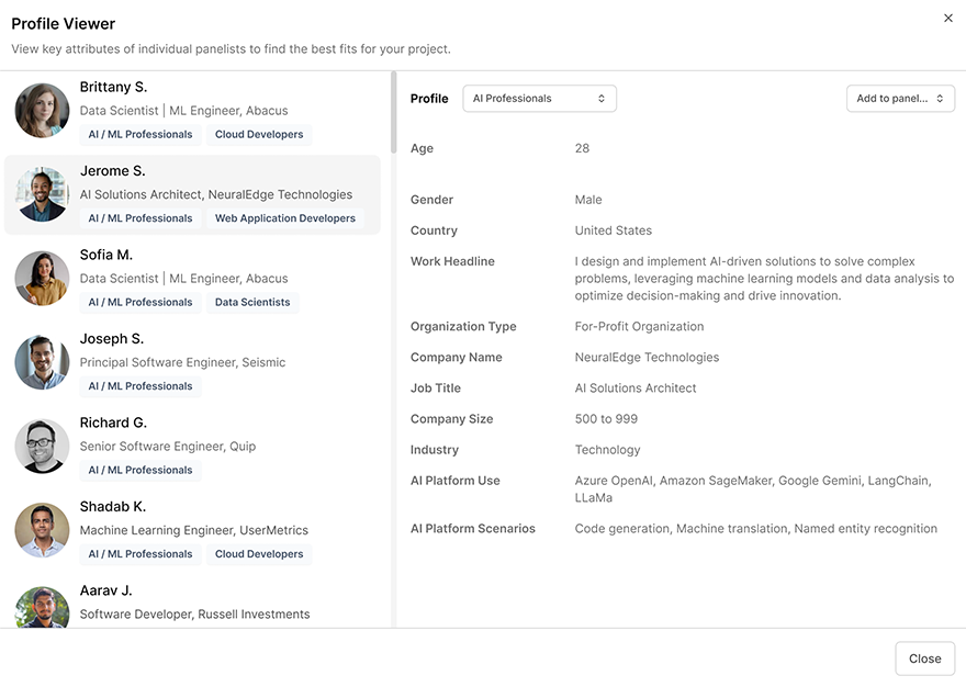 Profile Viewer: detailed participant attributes for precise targeting